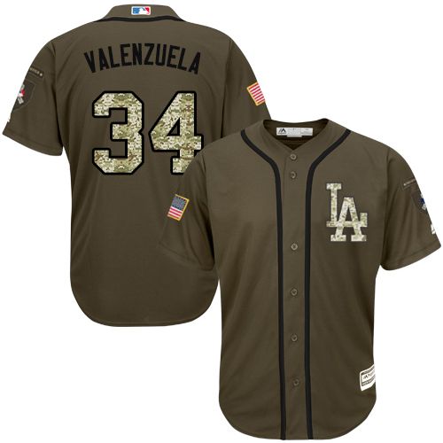 Dodgers #34 Fernando Valenzuela Green Salute to Service Stitched Youth MLB Jersey